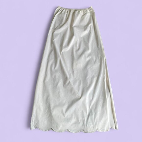 VINTAGE 70s KOMAR WHITE LACE TRIM MAXI SLIP SKIRT - Picture 1 of 5